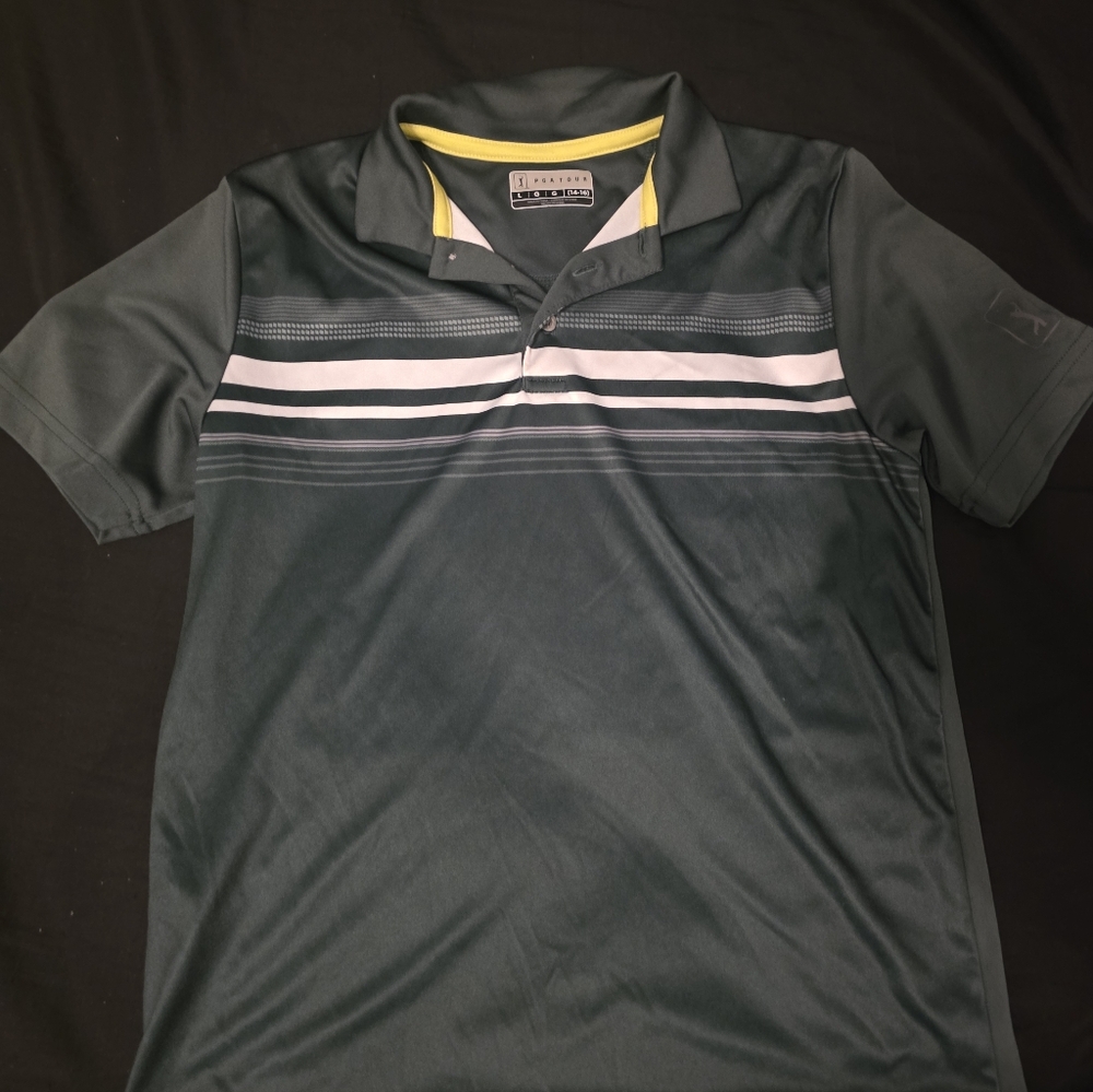 PGA Tour Dark Green Polo with White Stripes